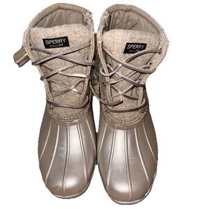 Sperry Top Sider Saltwater Youth Girls Size 3Y Silver Waterproof Duck Boots
